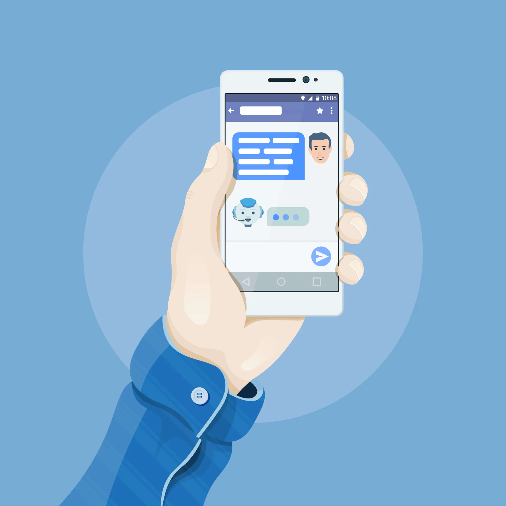 Arte gráfica com uma mão segurando o celular