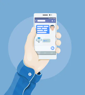 Arte gráfica com uma mão segurando o celular