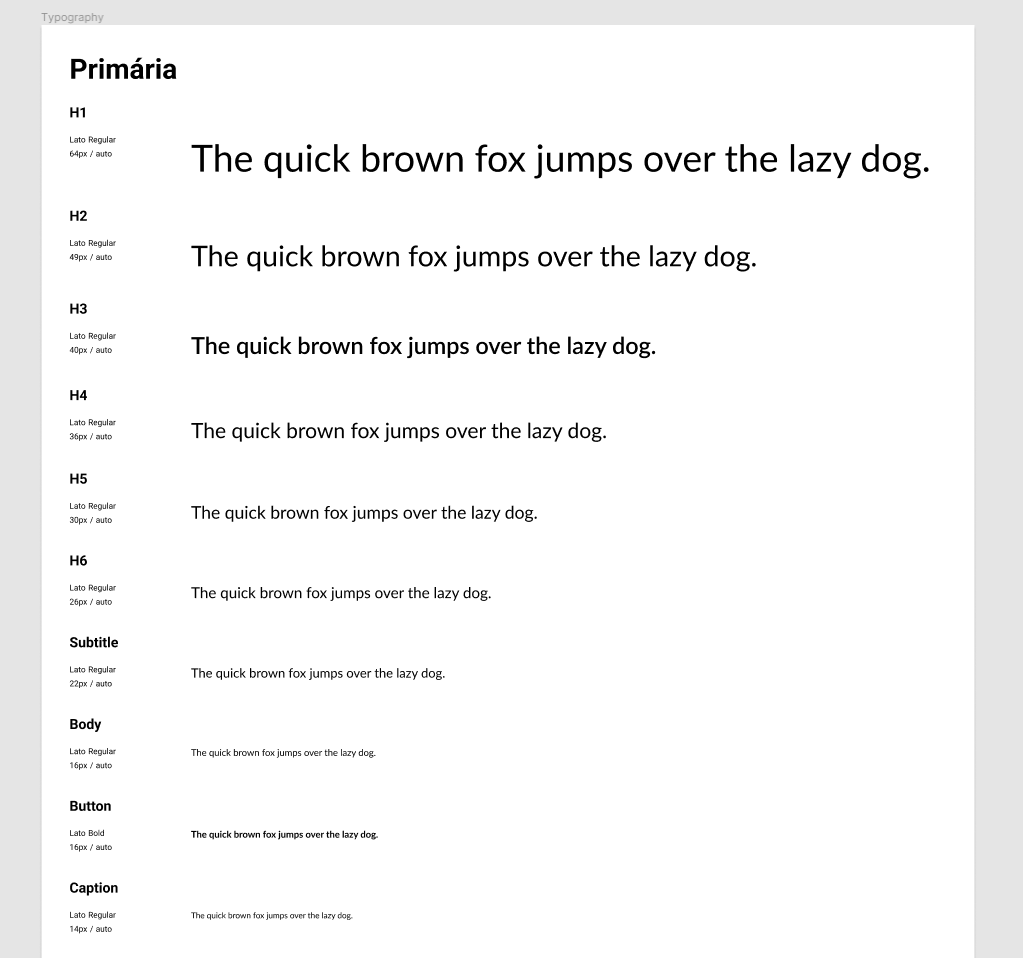Exemplo de documento com a tipografia do projeto gerado pelo plugin.