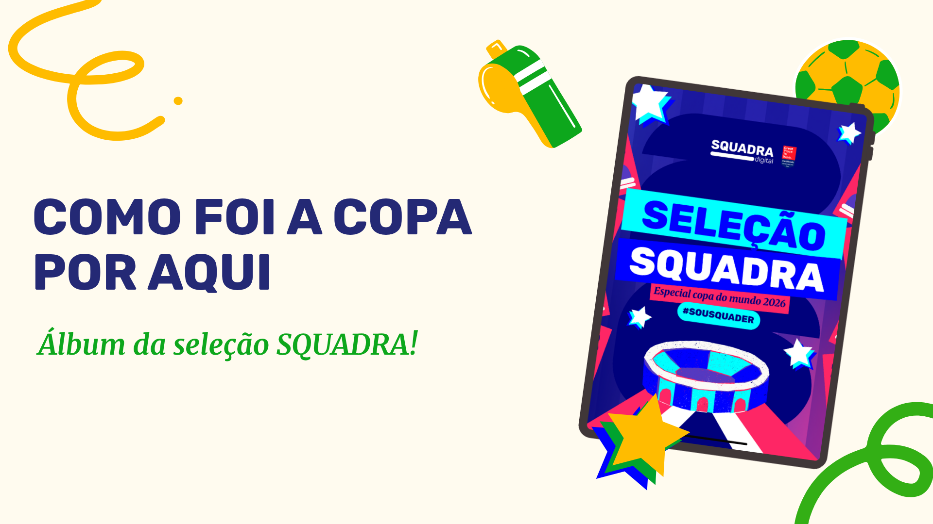 Header com o texto: Como foi a Copa por aqui e uma ilustração do Álbum. 