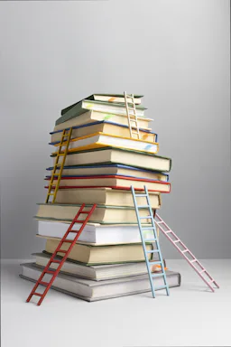 vista-frontal-de-livros-empilhados-e-escadas