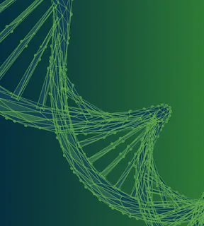 Imagem com fundo verde, um elemento gráfico de DNA e o logo da Arkhi.