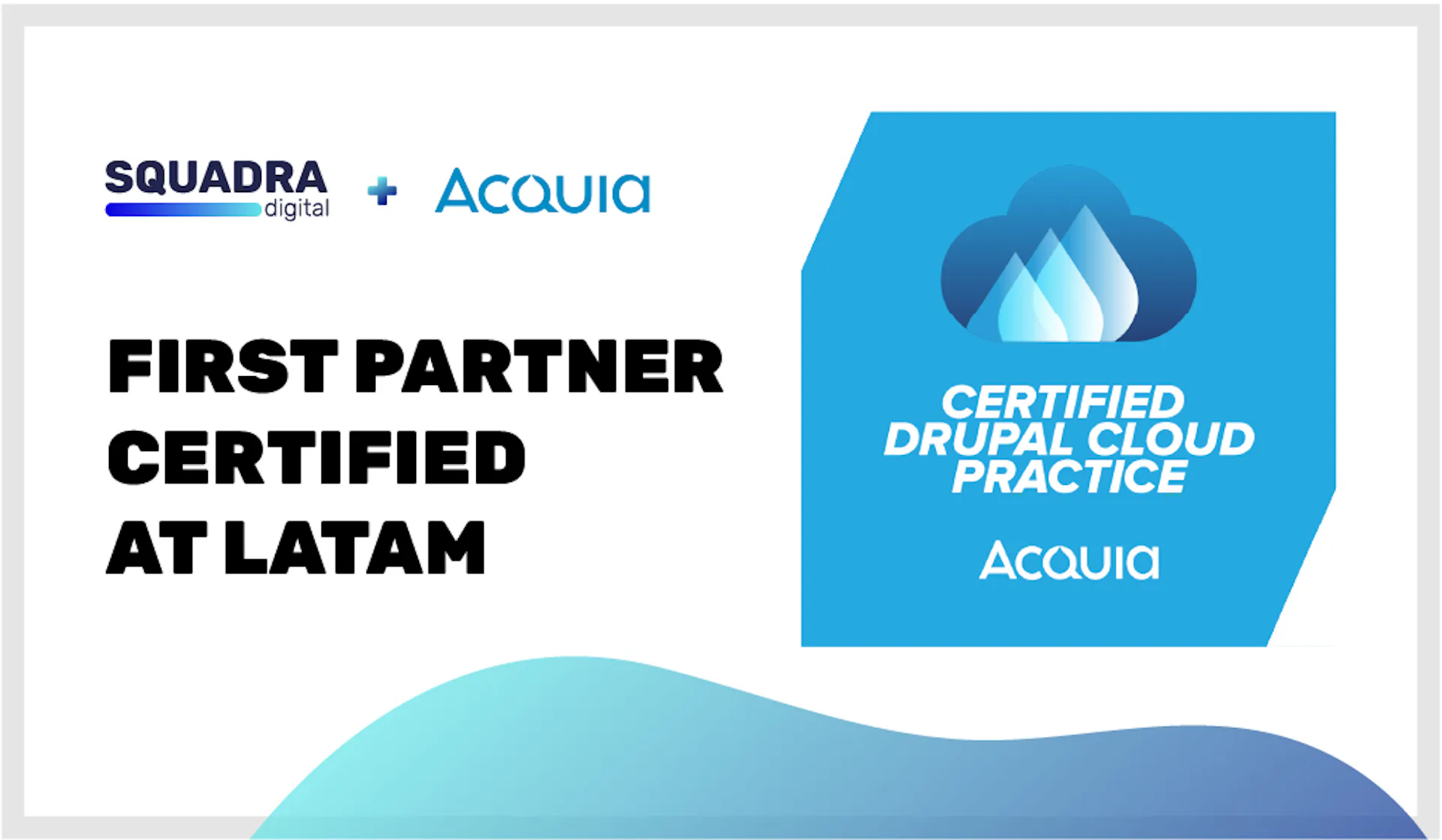 Imagem com fundo branco, elementos gráficos em azul e um texto First Partner Certified At Latam.