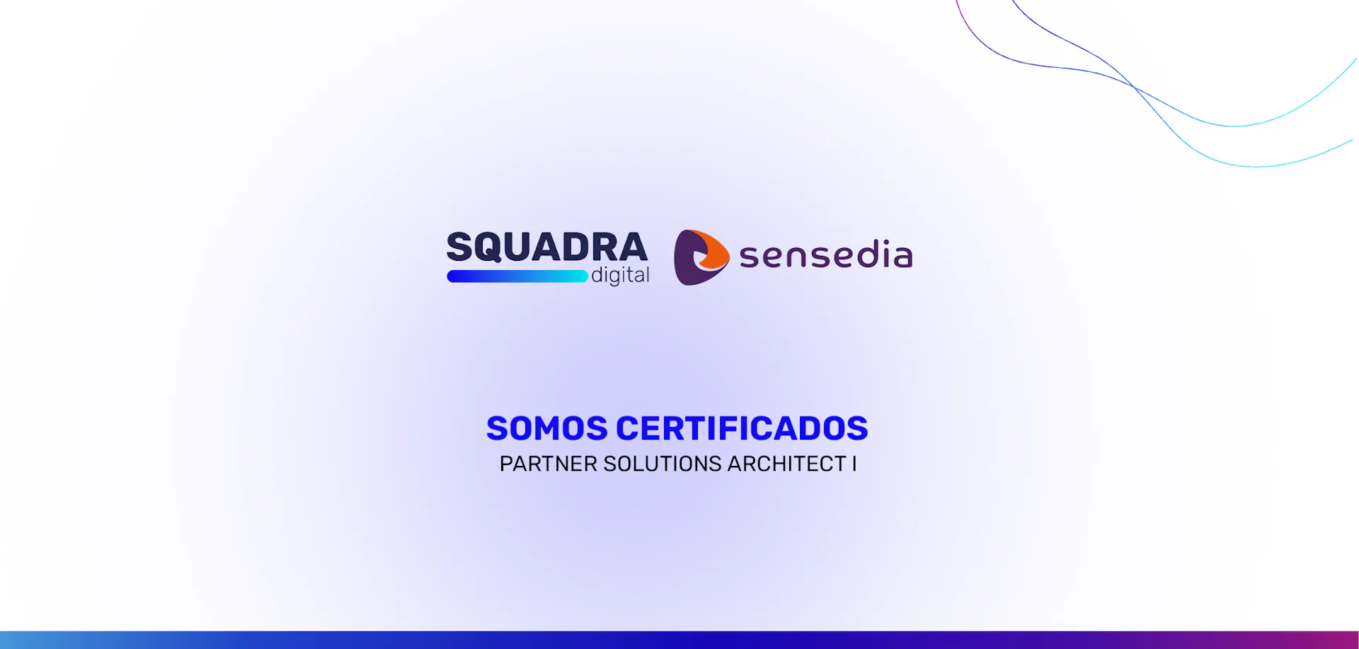 Imagem com um fundo branco, com o logo da SQUADRA e Sensedia centralizado, e abaixo os dizeres: SQUADRA é certificada em Partner Solutions Architect I pela SENSEDIA